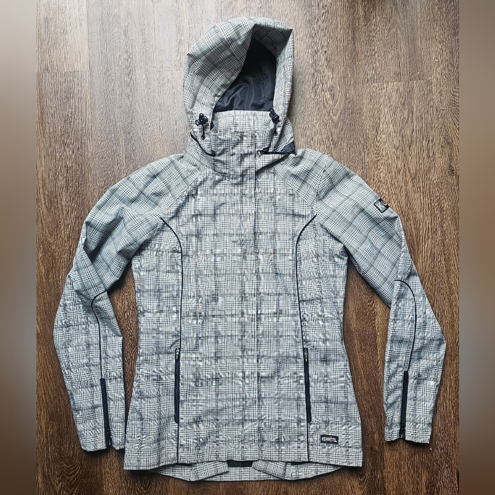 Kerrits Womens S Coat Jacket Grey Plaid Tuck In Hood Equestrian waterproof